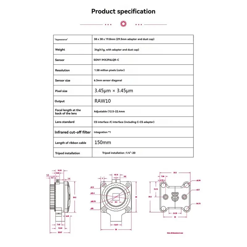FMT .A86P-สำหรับราสเบอร์รี่ปี่ - Raspberry Pi Global Shutter Camera Imx296 บทวิจารณ์และราคา